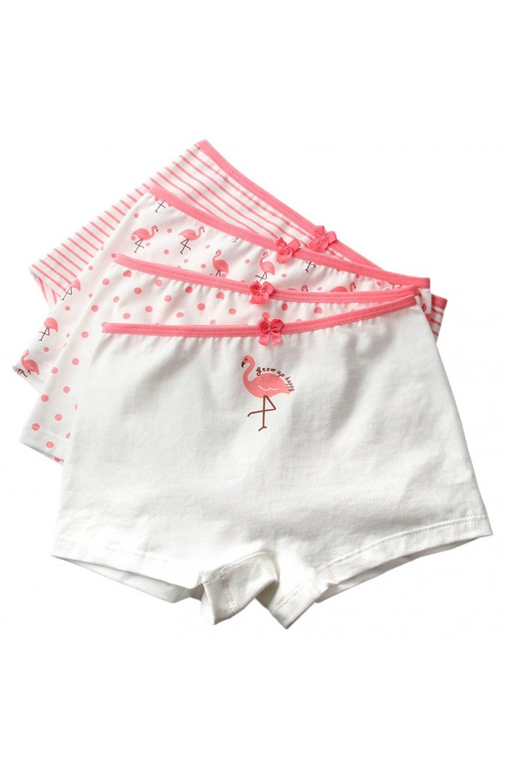 Girls Underwear Flamingo Boyshort Cotton Sports Panties 4 Pack