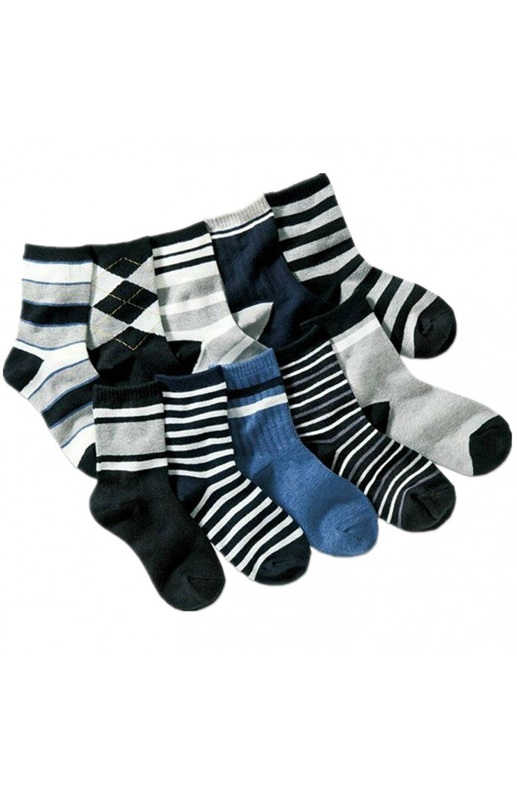 Kids Boys Striped Cotton Short Crew Socks Assorted 10-Pack